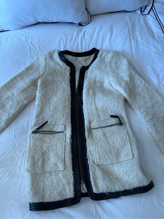 Joie Jackets & Blazers - Joie Cream Bouclé Zip-Front Jacket with Black Trim